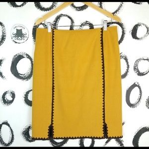 ETCETERA Wool Pencil Skirt Mustard Embroidered